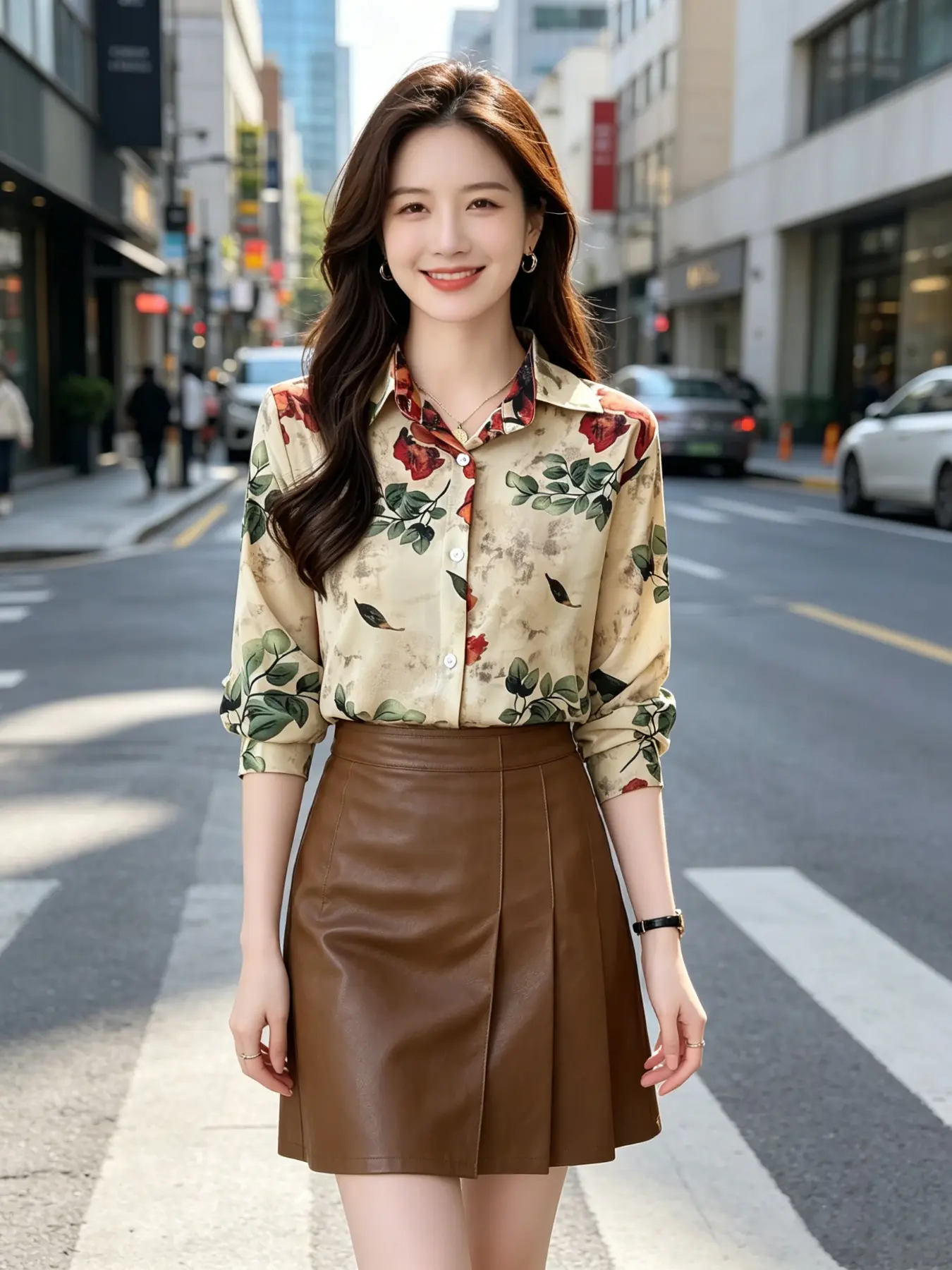 2026 New Women's Early Autumn Vintage Rose Flower Satin Blouse, Soft Elegant Style, Versatile Button Front Top, Perfect for Casual Wear