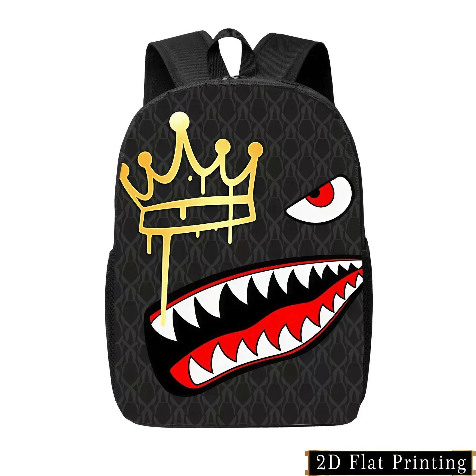 Crown Shark Print Foldable Synthetic Backpack, Large Capacity Lightweight Daypack, Dustproof & Machine Washable for School Travel Daily Use elementary boys teen girl Lightweight Waterproof Backpack Fashion Durable Backpack