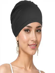 1pcs Plain Elastic Headscarf Hat, Soft Breathable Nylon, Muslim Women's Headwear, Elegant Inner Liner, Chemotherapy Sleep Cap, One Size Fits All