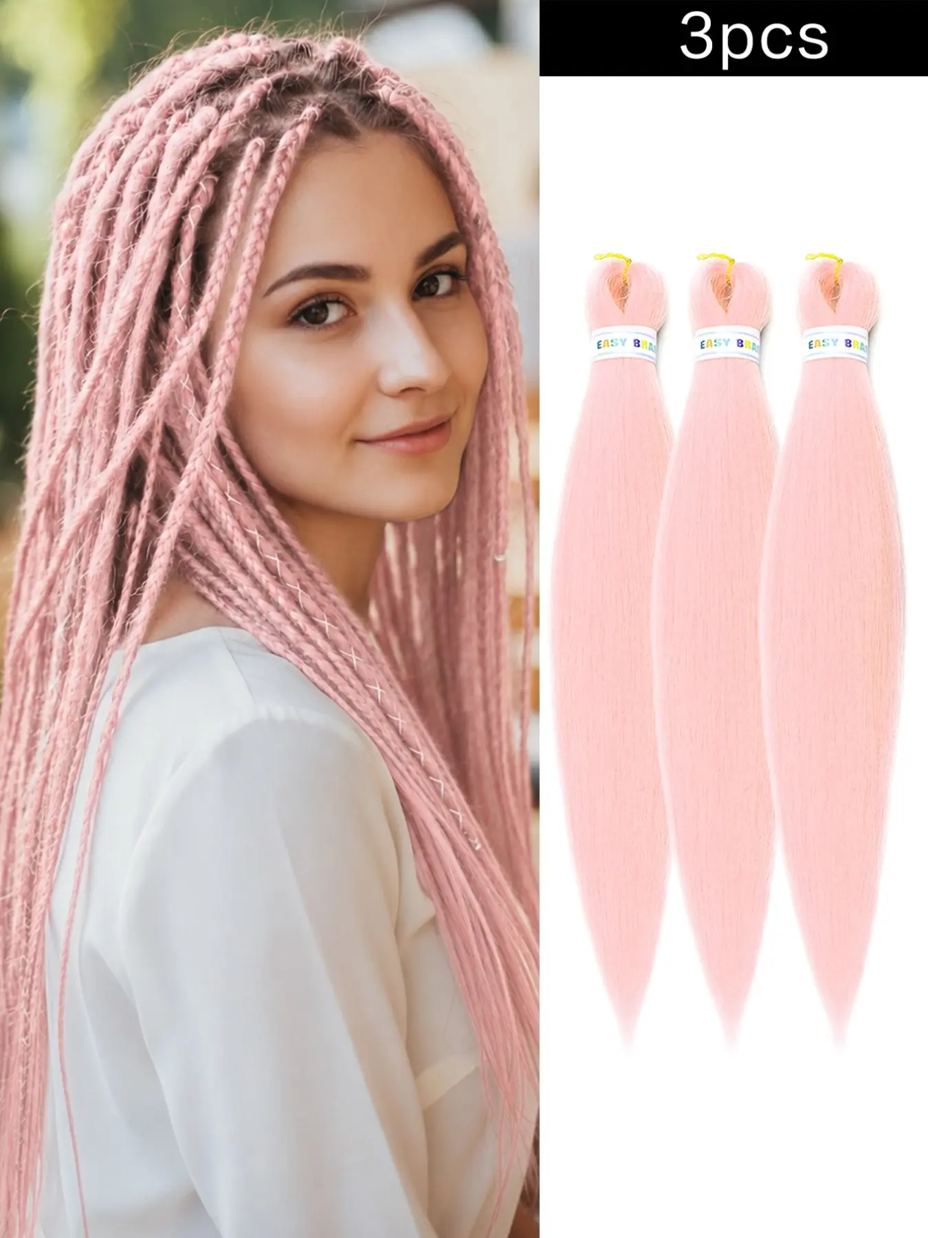 3PCS 26 Inch Pre-Stretched Braiding Hair Extensions, Pink Color Low Temperature Lightweight Tangle Free Hot Water Setting Braid Hair for Women DIY Box Braids Twist Braids Hairstyle for Women Used Daily Parties Cosplay Halloween And Christmas