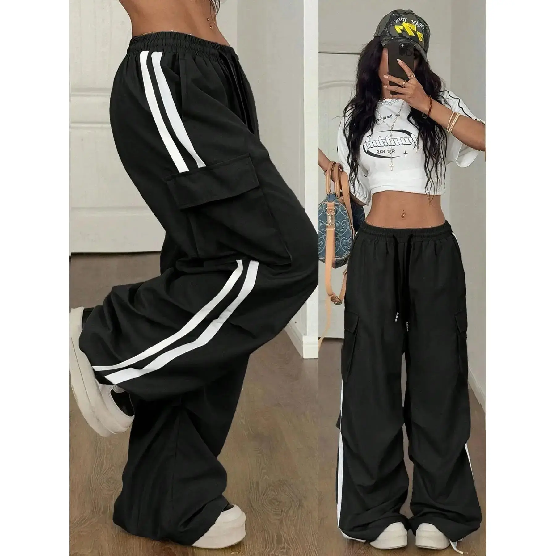 Women's Sport Pants, Casual Athletic Pants, Elastic Drawstring Waist, Loose Fit, Comfortable Casual Pants, Ideal for Daily Wear and Sports, Street Style, Casual Comfy Sweatpants, Striped Trim Sweatpants