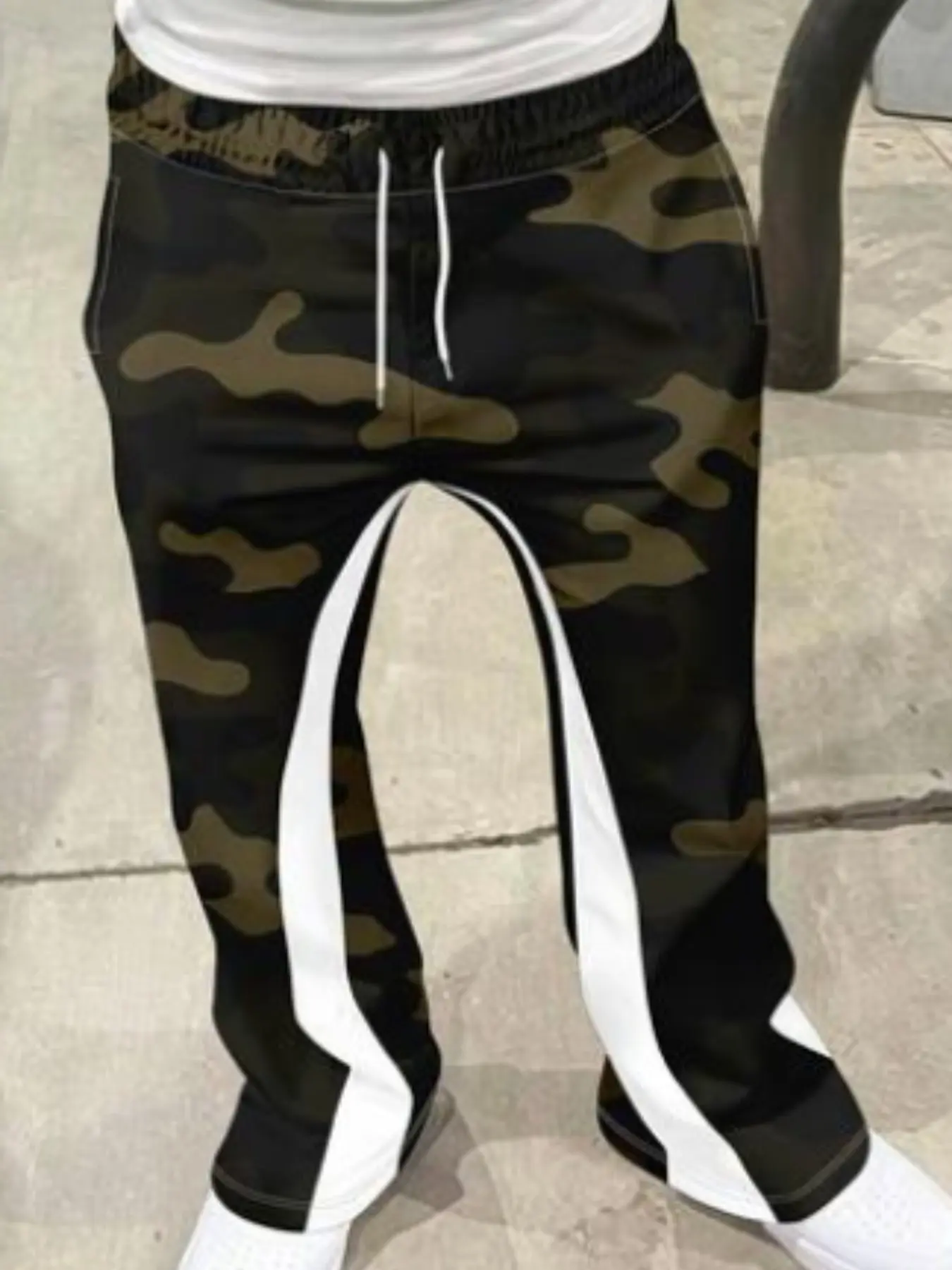 Men's Loose Camouflage 3D Print Bell Bottom Pants, Casual Sports Pants, Streetwear Fashion, Hip Hop Retro Long Pants