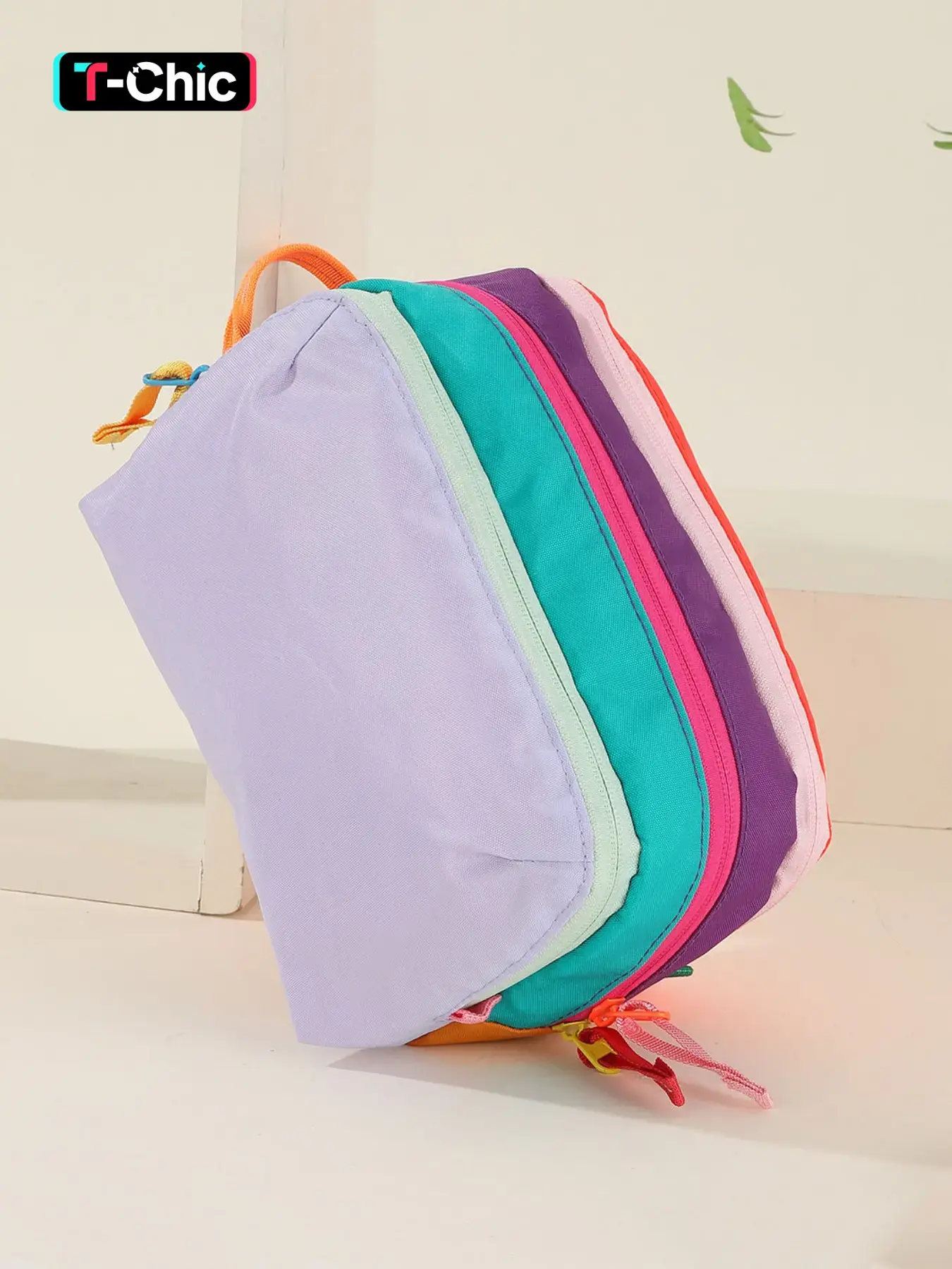Multi-Use Large Capacity Travel Organizer Bag, Simple Colorblock Plaid Washbag, Geometric Aesthetic Portable Storage Bag