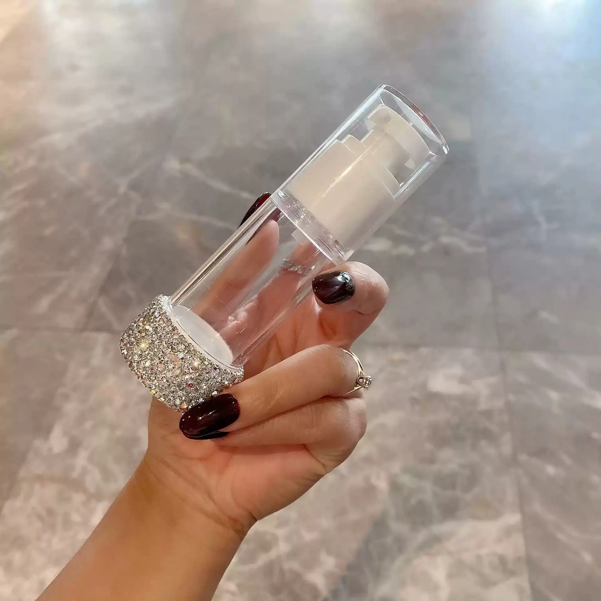 High-End Cosmetic Dispenser Bottle, Shiny Artificial Diamond Design, Travel-Friendly Lightweight Skincare Container, Empty Refillable Makeup Jar