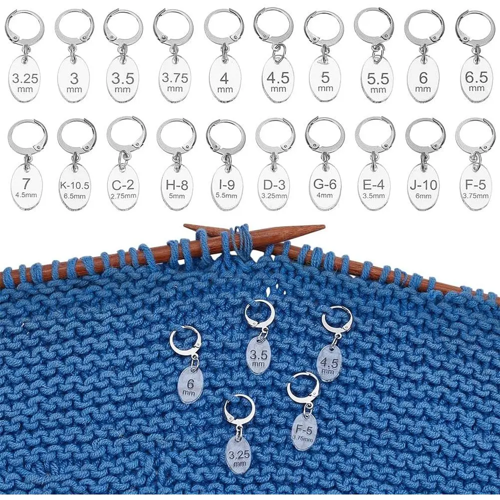 20 count Oval Number  Markers, Clear  Crochet  Marker Charms with 304 Stainless Steel Clasps for Knitting Weaving Sewing Accessories Quilting