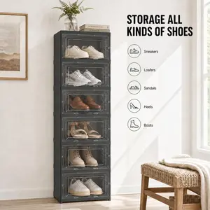 9-Tier Foldable Closet Shoe Rack Organizer, Durable Reinforced Multilayer Shelf with Breathable Vent Holes, Transparent Visible Door, Quick Fold-Unfold, 23kg Load Capacity, Space-Saving Plastic Rack