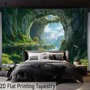 2D Flat, [ 2D Flat Printing]1pcs- Ultra large size- Vibrant Cave Sky Tapestry Landscape Photo Huge Digital Printing Tapestry, Aesthetic High-Definition Printing Polyester - for Living Room Bedroom Party Decoration - with Free Hanging Clips Wall Decoration