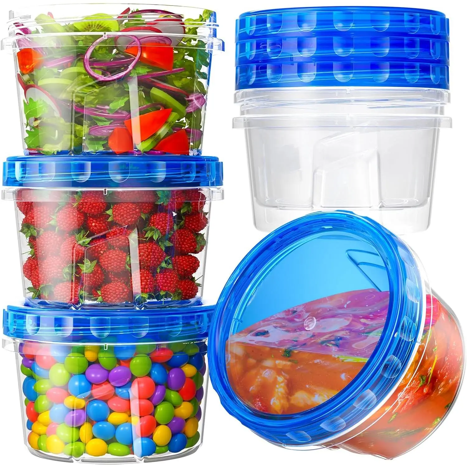 6 Pack-17oz Freezer Storage Containers, Plastic  Storage Containers with Twist Top ,  and  Soup Containers with Lid, Microwave and Dishwasher Safe