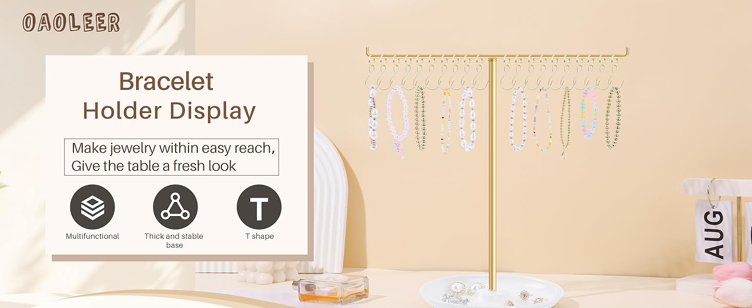 Bracelet Holder Display, Gold Jewelry Holder with 20 Movable Hooks Bracelet Stand Organizer, Jewelry Display Stand for Necklaces Bangles