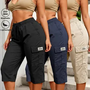 Women’s Cargo Capri Pants – Loose Fit Summer Cropped Pants with Elastic Drawstring Waist & Flap Pockets, Lightweight Casual Streetwear Capris for Travel, Daily Wear & Outdoor Style