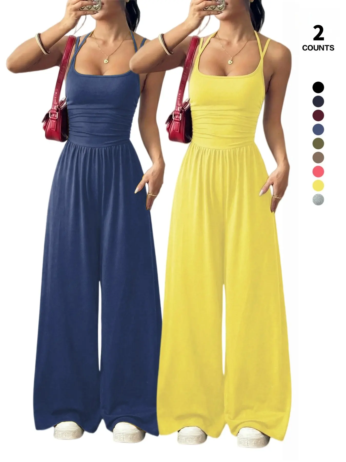 Women's 1 Piece/2 Pieces/3 Pieces Strapless Casual Wrap Jumpsuit Romper Set, Chic Fashionable Home Wear, Versatile, Slim-Fitting, All Seasons