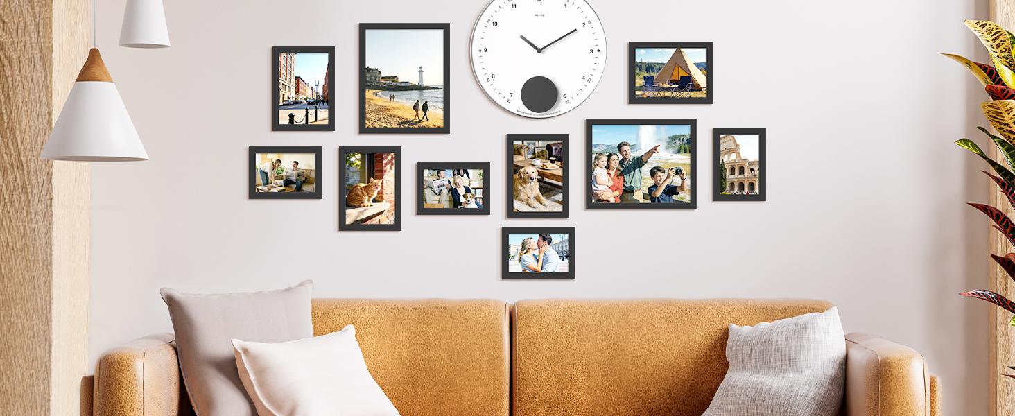 10 Pack Picture Frames Collage Wall Decor for Mounting or Tabletop Display, Photo Gallery Frame Set for Family, Multi Sizes Including 8x10, 5x7, 4x6, Black