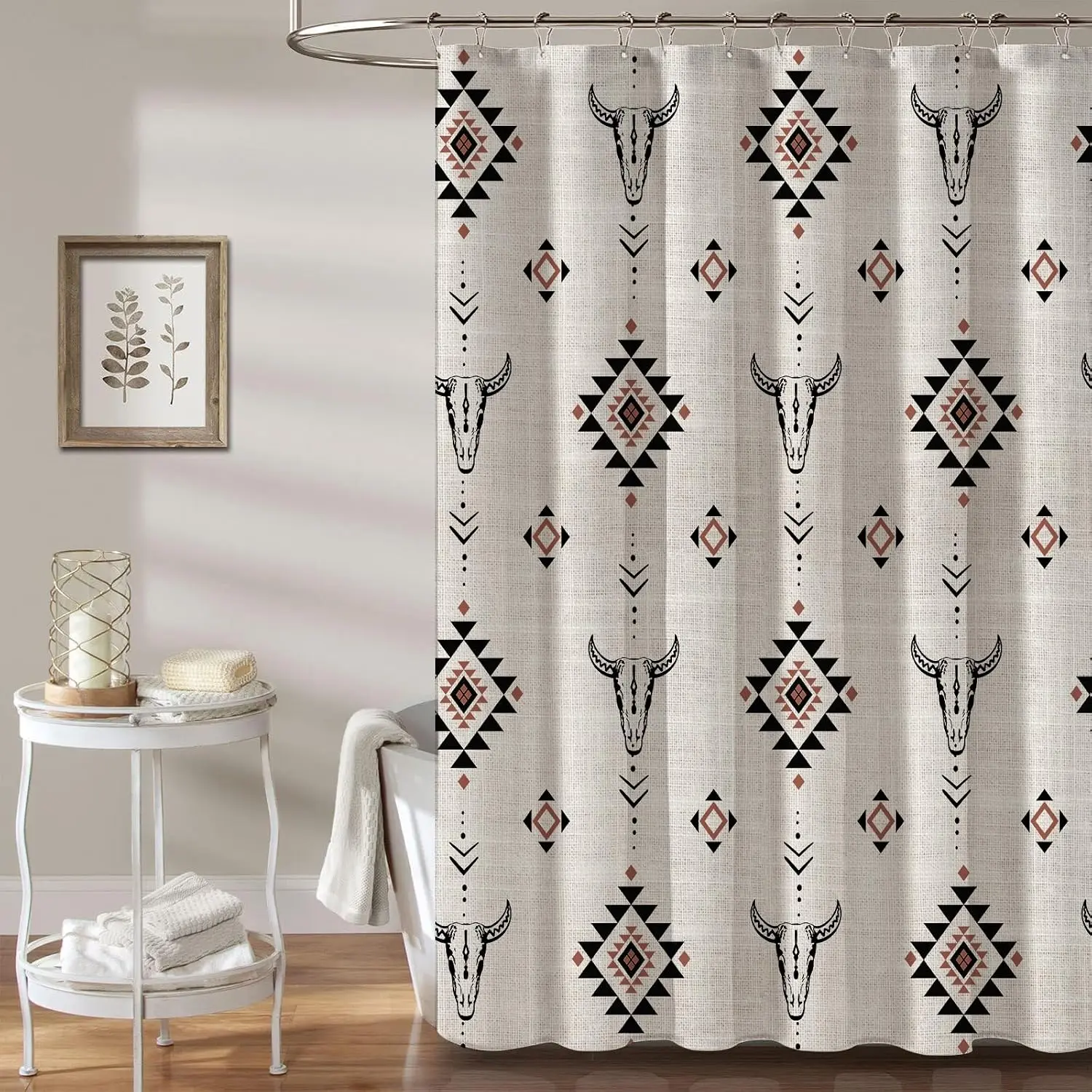Western Skull Beige Faux Linen