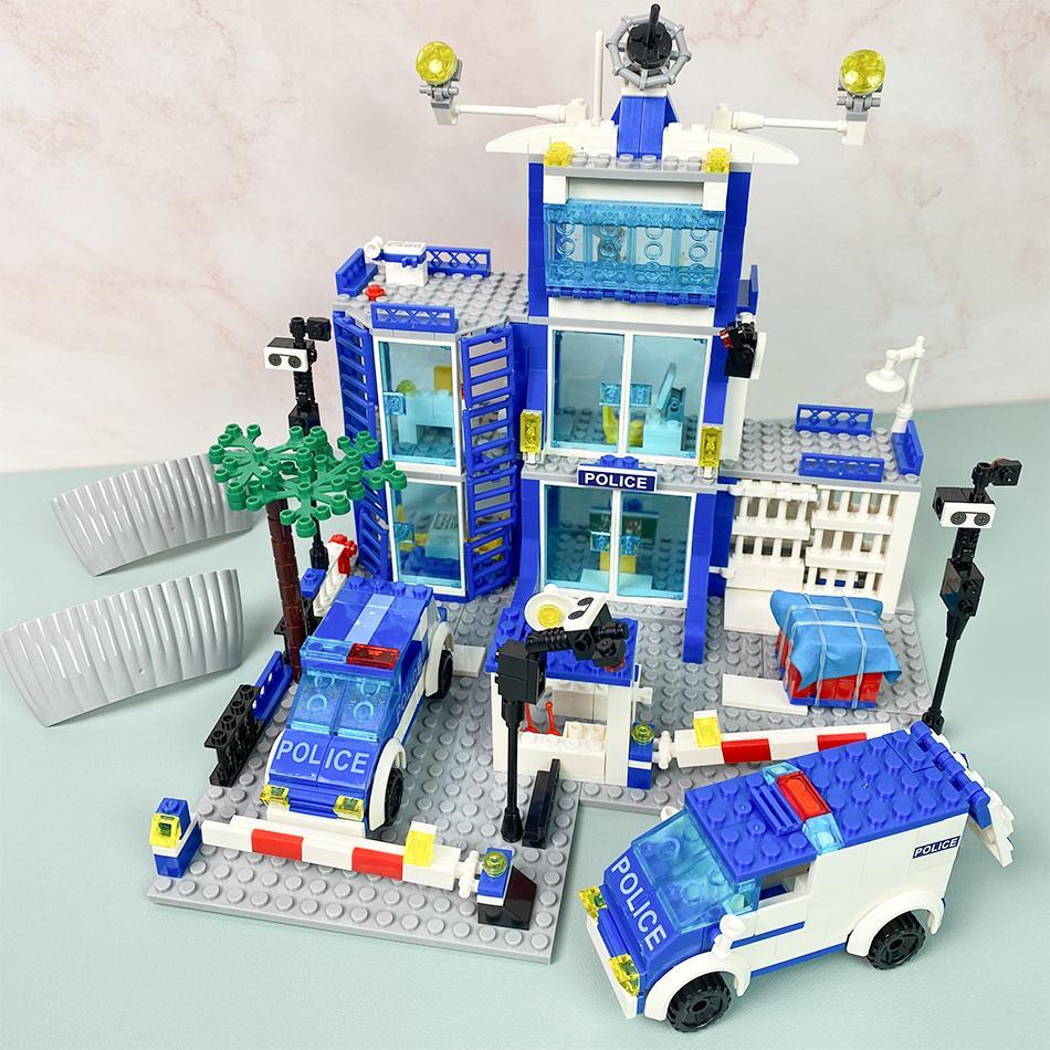 City Police Station Building Blocks Set, 1 Set Boys DIY Car Figures Bricks Toys, Birthday Gift for Children & Adults