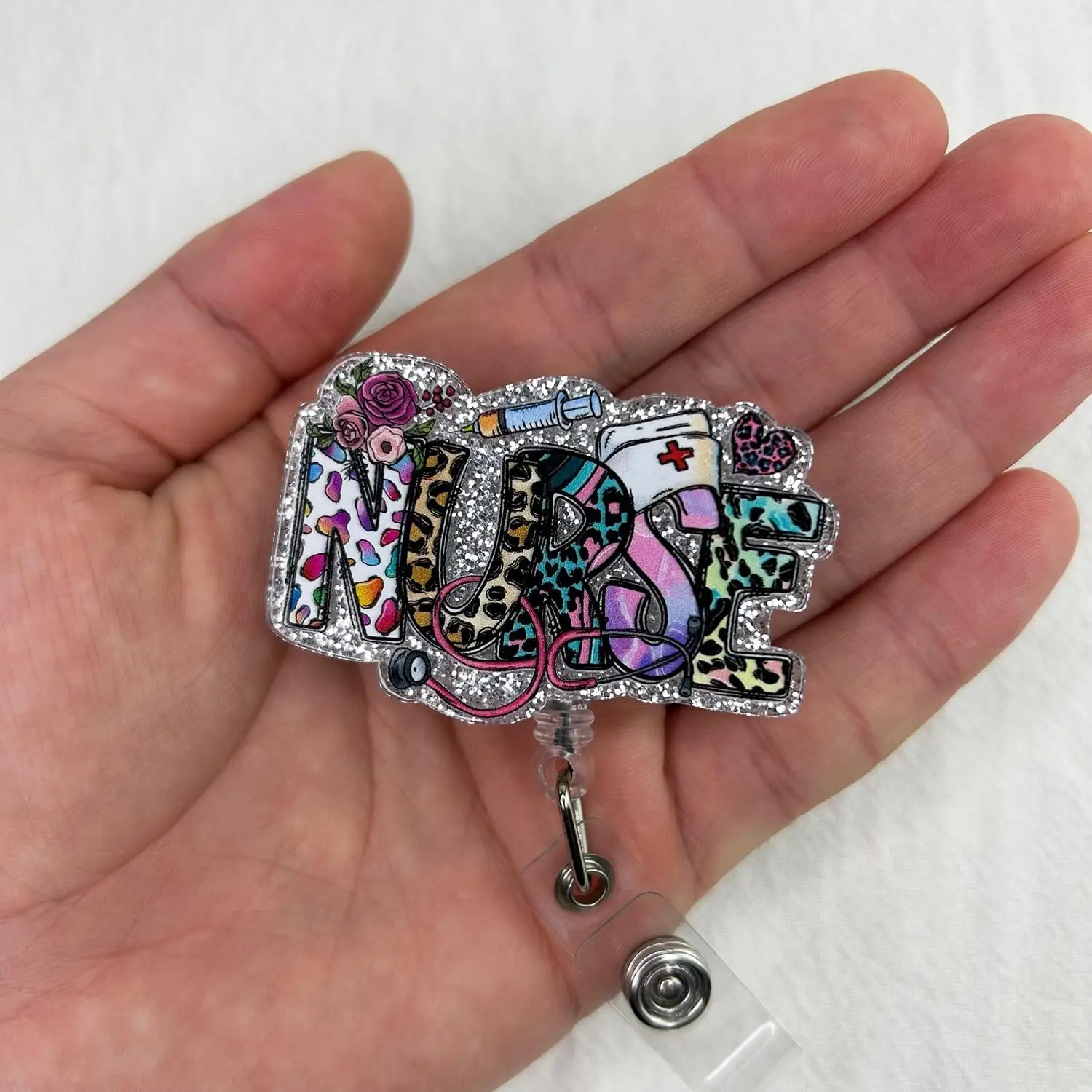 Nurse badge lanyard holder, retractable, Medical badge reel, a Nurses’ Week gift, ID badge lanyard with crocodile clip and 60.96 cm nylon cord, suitable for nurses, nursing students, RNs, CNAs, LPNs and healthcare professionals, Acrylic