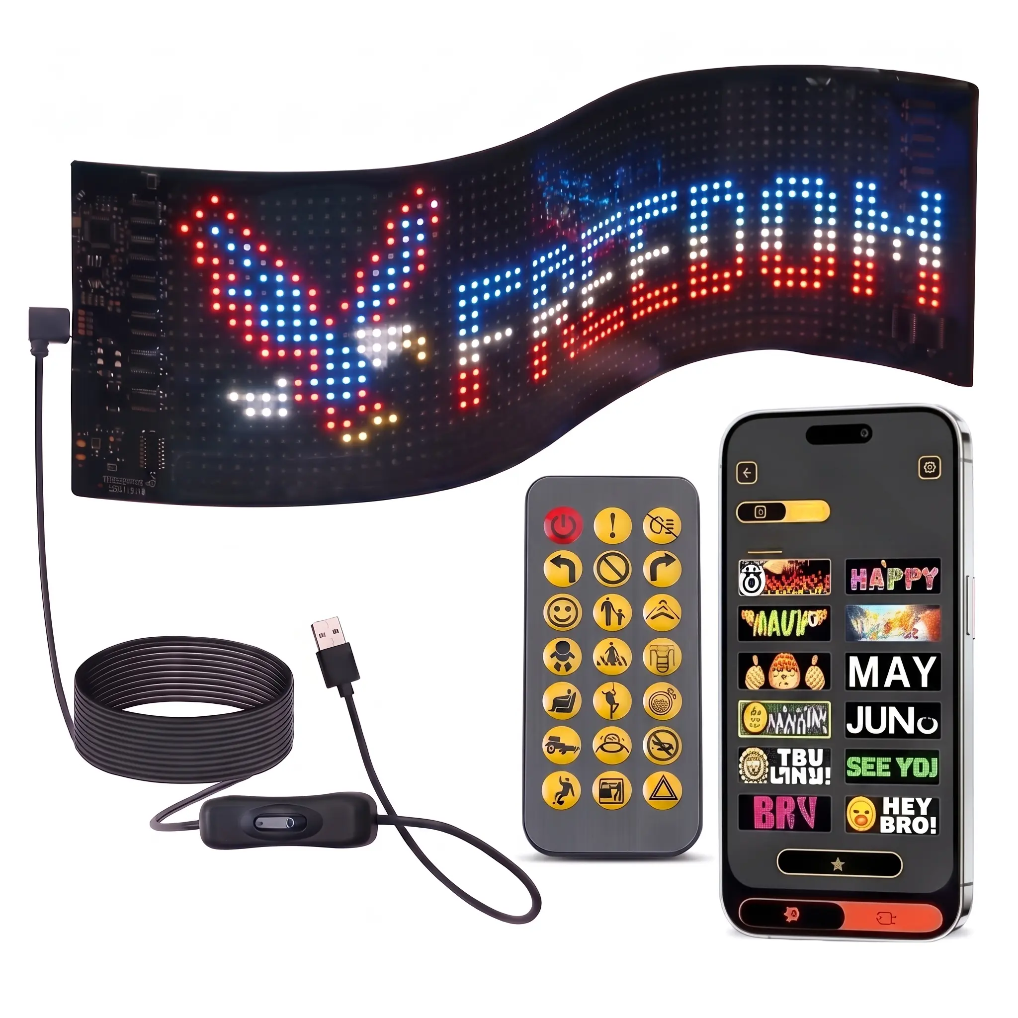 Car Truck Flexible LED Display Panel, USB Powered Bluetooth APP Controlled, Programmable Scrolling LED Sign for Advertising Party Festival Pickup-YY
