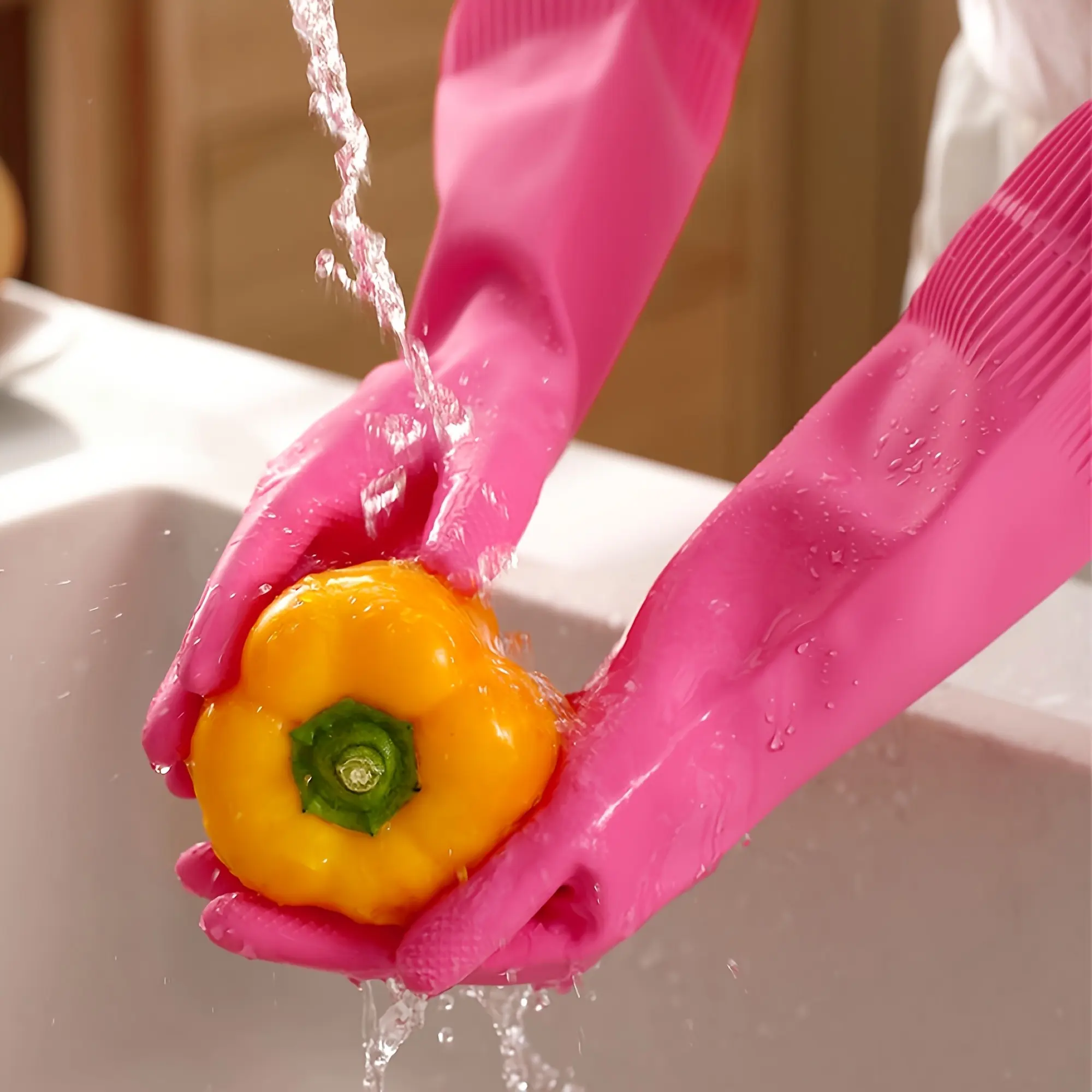 3pcs, 14.96 inches - 1 pair of cleaning gloves + 2pcs of cleaning sponges, Rubber gloves for dishwashing, Kitchen dishwashing cleaning gloves, suitable for household chores, car washing, laundry, home cleaning, cleaning supplies and tools