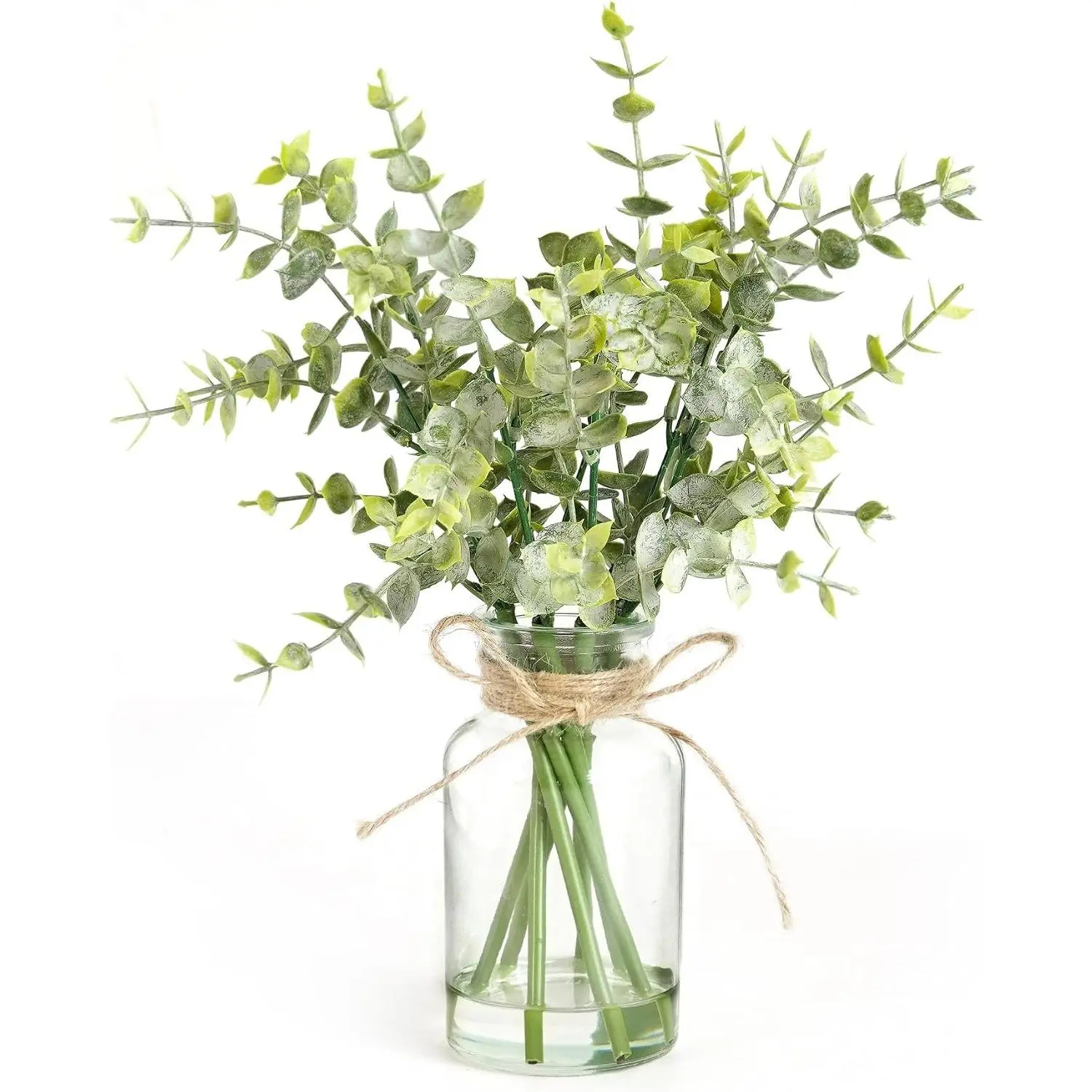 Artificial Eucalyptus Stems in Glass Vase with Faux Water,7Pcs   for Centerpiece Bathroom  Room  Decor (Sage Green Eucalyptus)