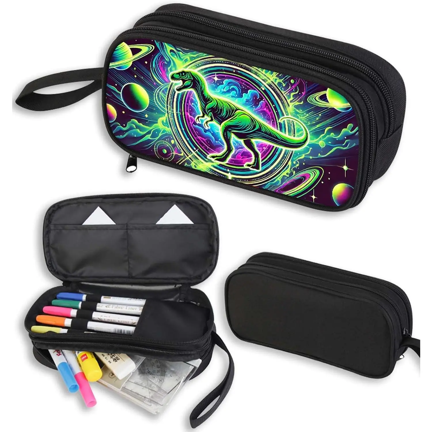 Dinosaur Pencil Case for Boys and Girls, Dino Pencil Pouch for , Big Capacity Pen Case Gifts for  at Elementary School, Double Zipper Pen Bag Organizer with 2 Compartments