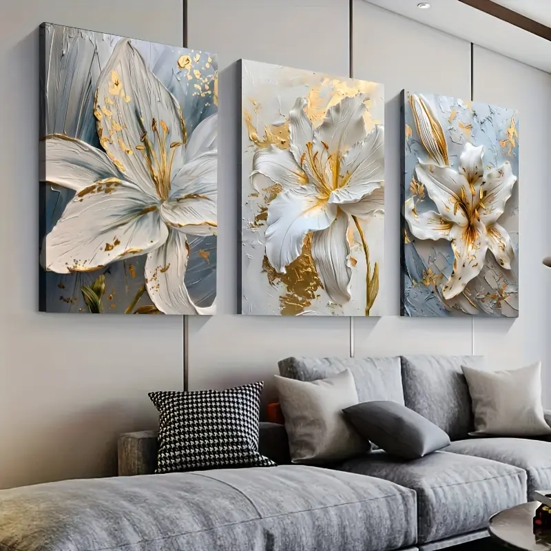 3-Piece Artistic Nordic 2D Flat Floral & Abstract Geometric Decorative Wall Artwork, 15.7x23.6in Framed Ready-to-Hang Posters & Prints for Living Room, Bedroom Home Decor