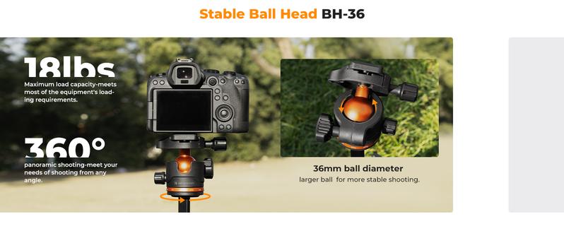 K&F CONCEPT 75 inch/190cm Camera Tripod,Lightweight Travel Outdoor DSLR Tripods with 360 Degree Ball Head Load Capacity 8kg/17.6lbs,Cellphone Clip and Remote Control for Smartphone S255A3+BH-36