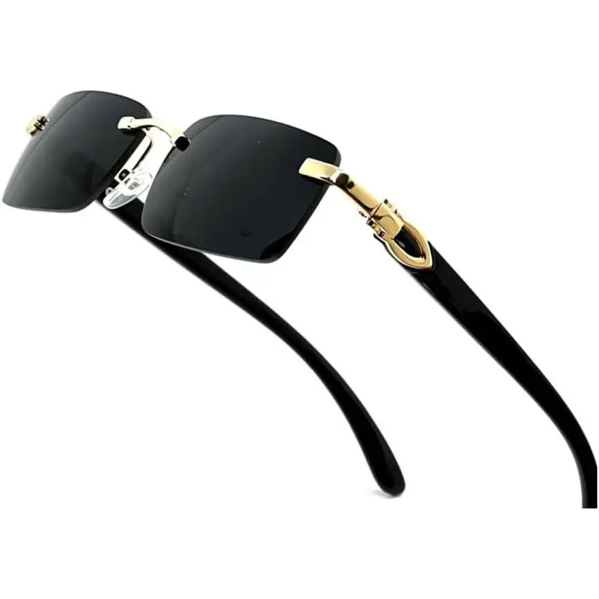 Baby Boys' Rimless Rectangle Retro Shades - Gold Woodgrain Frame, Black Tint, 90's Vintage Old School Hip Hop Style, Solid, No, Male, One Size, No Warning Applicable
