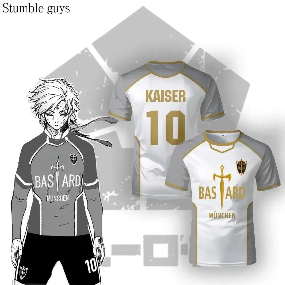 Anime Anime Bastard München Jersey White Maillot Men's Football T-shirt Kaiser Isagi Cosplay Top Breathable Sports Teen Tees