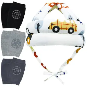 Baby Head Protector Helmet & Baby Knee Pads 3 Pairs Toddler Protector Cap Soft Cotton Cushion, Adjustable Bump-Free Safety Hood to Crawling, Walking, and Running