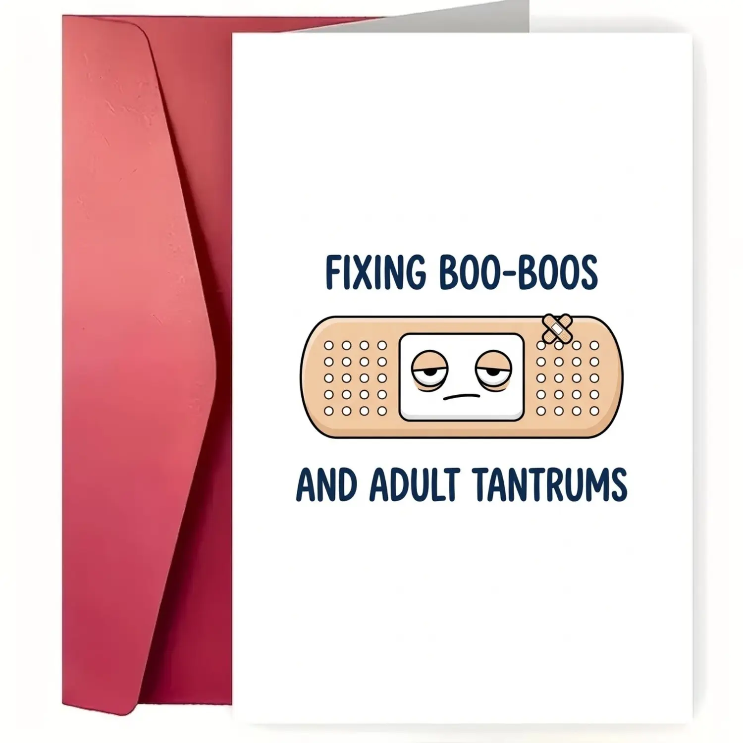 Funny Nurse Greeting Card 5x7" with Envelope, Dark Humor Sarcastic Medical Staff Burnout Gift, Night Shift Survivor CNA RN Registered Nurse Graduation Appreciation Present, Frustrated Angry Band-Aid Joke Blank Inside 2D Graphic Art 🩺🩹☕