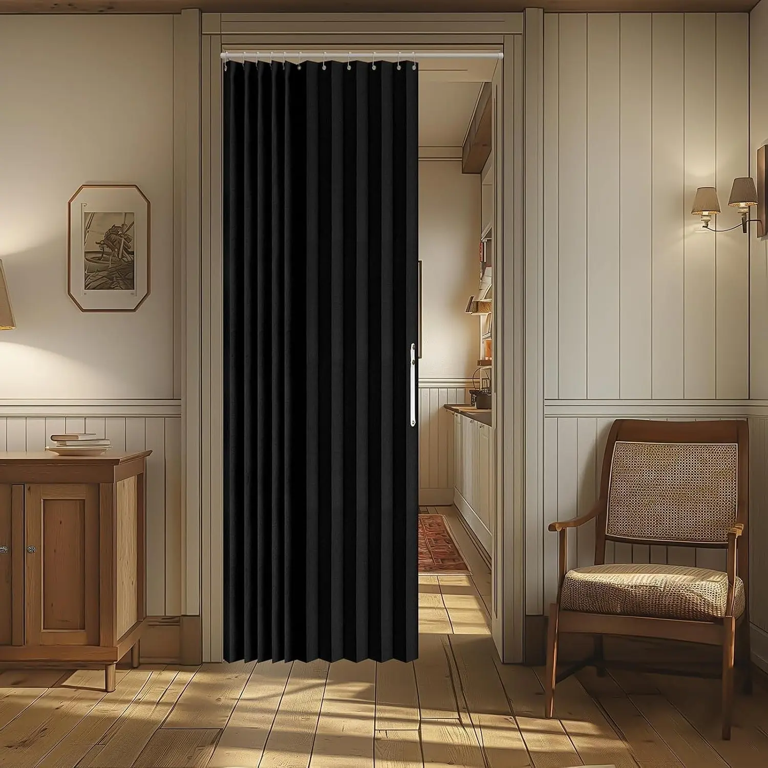 Blackout Magnetic Accordion Door Curtain for Interior Closet, Bedroom, Living Room Doorway - Invisible, Black 42" W x 78" L, 1 PanelGift