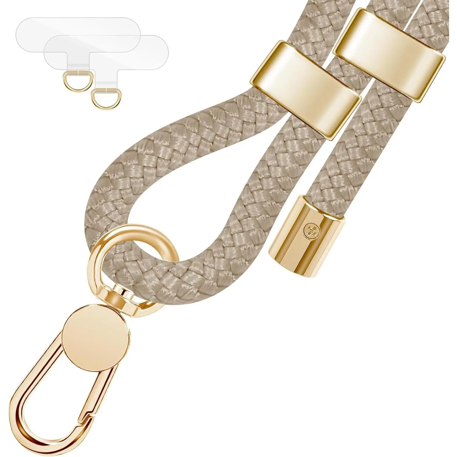 Cell Phone Lanyard,Crossbody Lanyard and Wrist Strap  Metal Buckle Phone Charms with 2 X Strap Patch Compatible with  Smartphone(Khaki)