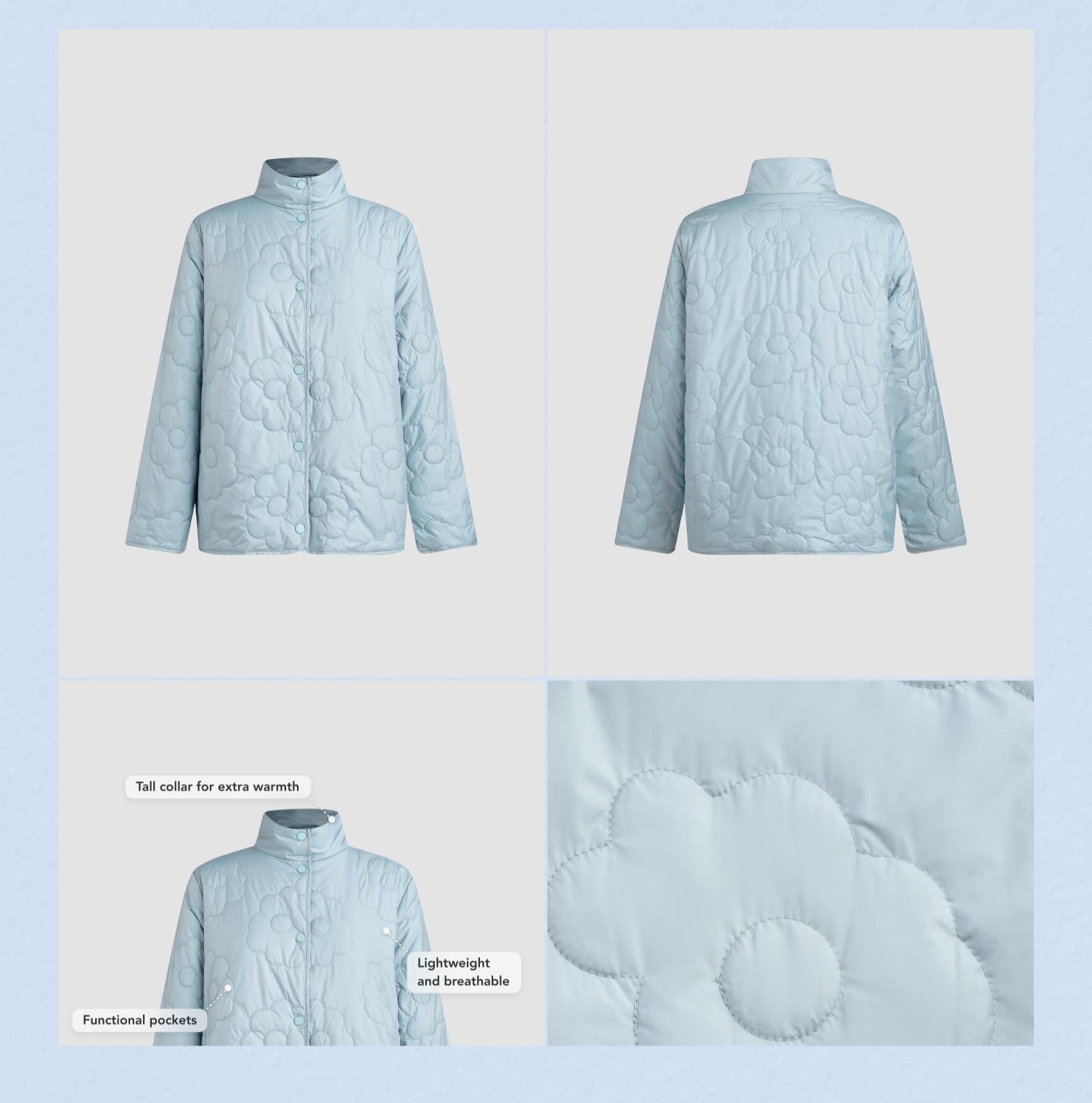 Cider [size 4-8] Stand Collar Floral Quilted Pocket Puffer Jacket