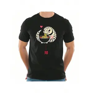 180gPlayful Cartoon Snake Creature Holding Noodles Graphic T Shirt