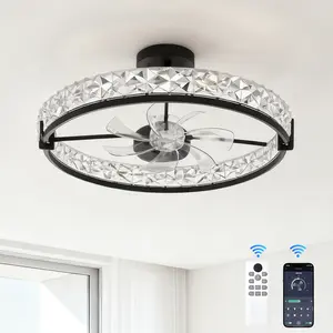 Modern Ultra-Thin Ceiling Fan with LED Light, 6-Speed Flush Mount Ceiling Fan with Remote, Stepless Dimmable Color Temperature Low Profile Smart Fan for Bedroom Living Room Home Decor