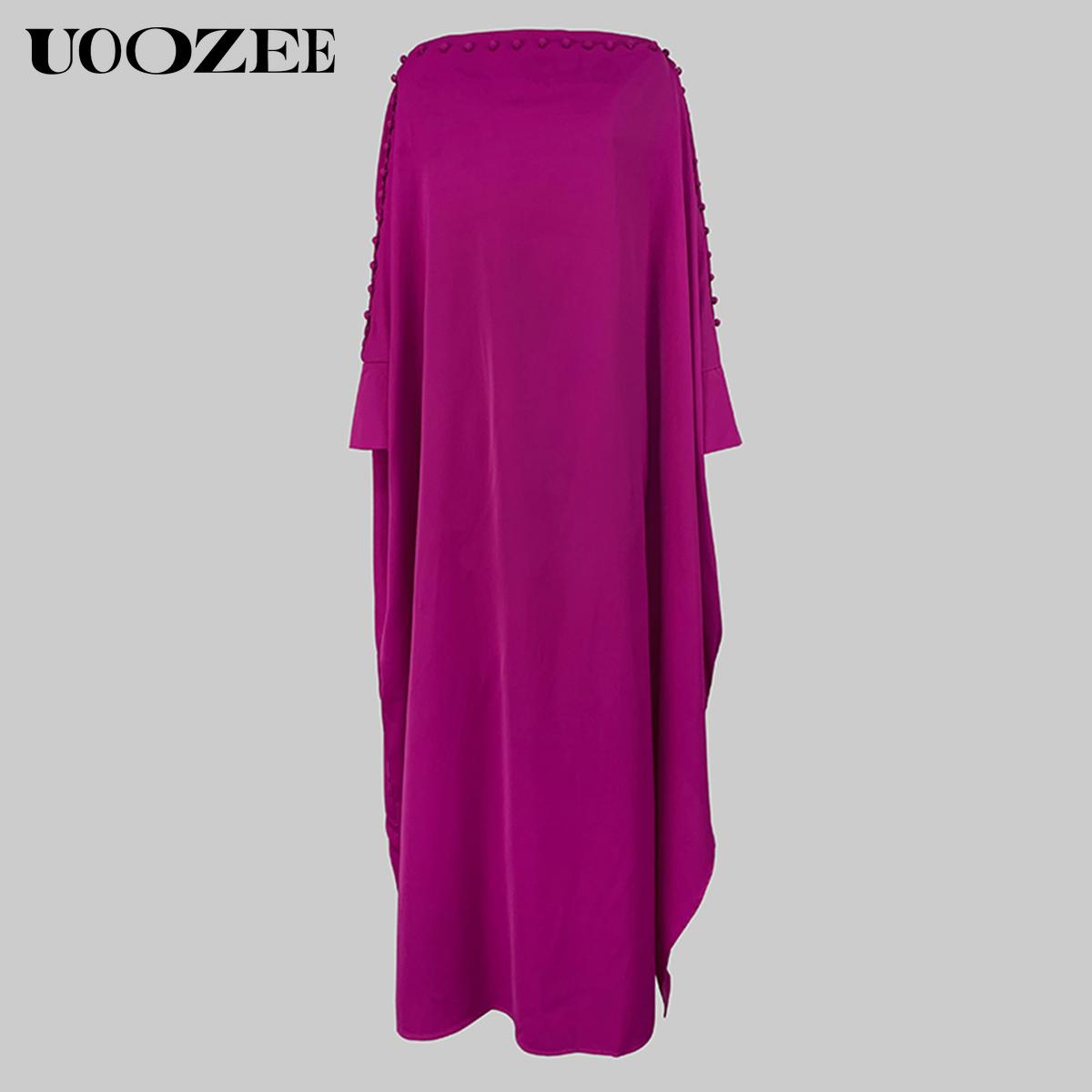 H-Line Loose Buttoned Solid Color Maxi Dresses Summer Long Sleeve