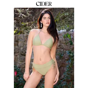 Cider Halter Neckline Drawstring Knotted Tie Side Bikini Set