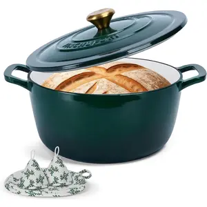 Cast Iron Dutch Oven with Lid - Enameled Cast Iron Dutchs Oven 5 Qt enamel dutch ovens Pot Heavy-Duty Cookware for Sourdough Bread Baking,Stews, Roasting,Braising(Green)
