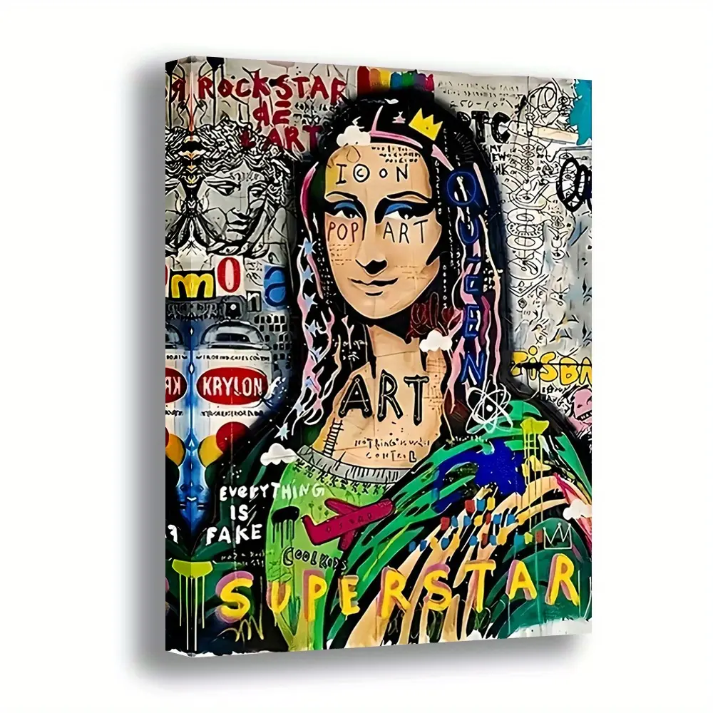1-Piece Pop Art Queen Graffiti-Inspired Portrait - Wooden Framed Canvas Wall Art, Modern Retro Design, High-Quality Printed Poster with Animals, Juneteenth, Plaid, Houndstooth, Marble Accents, Home Office Decoration, Artistic, Canada Day