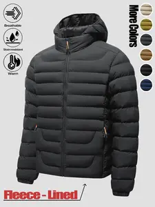 Men's Must-have Loose Breathable Thick Fleece Lined Quilted Puffer Jacket Detachable Hood Zipper Pockets 100% Nylon Basic Outerwear Multiple Colors For Daily Commute Hiking Skiing Cold Weather Windproof Warm Coat