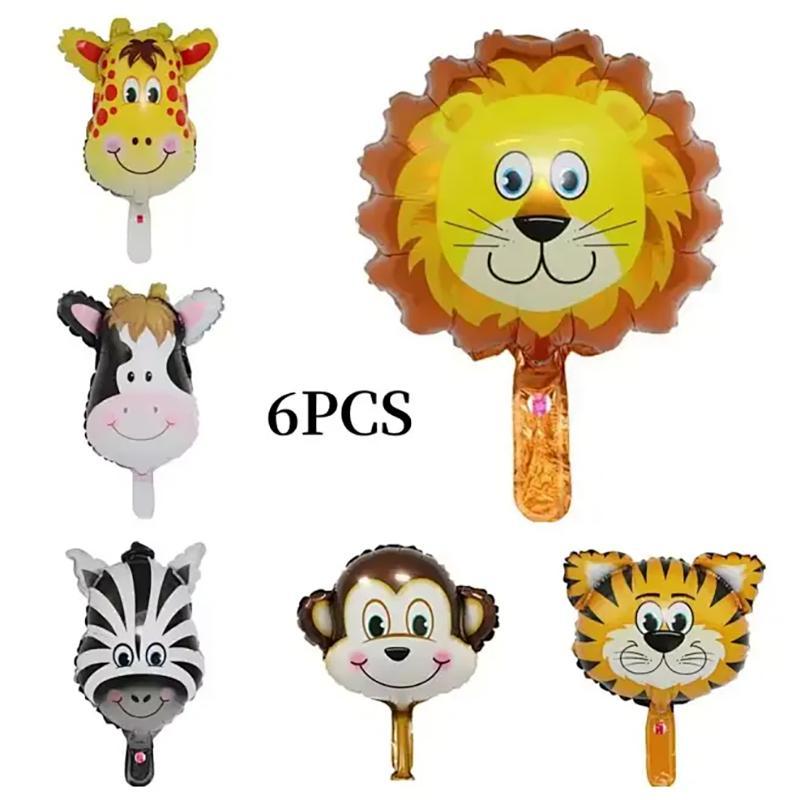 6pcs/set 16 inch Mini Animal Head Foil Balloon Forest Tiger Lion Zebra Balloon JungleWild Animal Theme Birthday Party Decoration