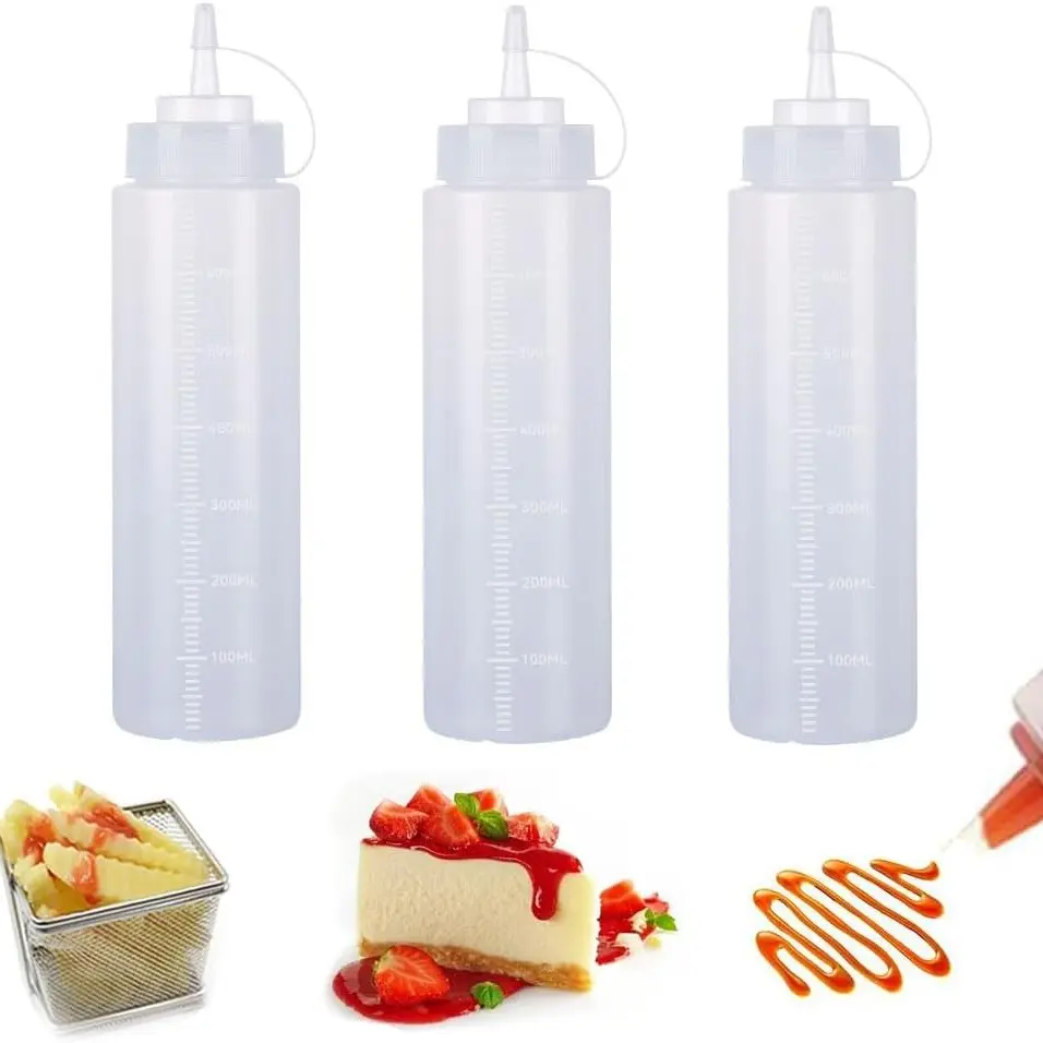 3 Pack 22 Oz Squeeze Condiment Bottles, Kitchen Gadgets, Leak-Proof Syrup & Cream Dispenser, Kitchen Storage Bottles for Oil & Sauces, Portion Control Squeeze Design, Ideal for Syrup, Cream, Cooking Oil, Salad Dressing