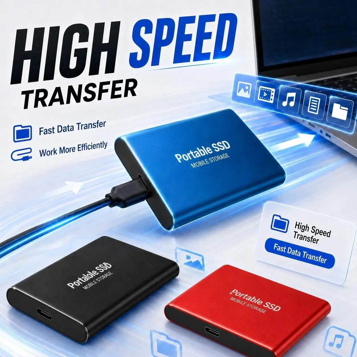 1TB External SSD Portable Hard Drive USB 3.0 Type-C Fast Storage Plug Play for Laptop Mac PC Student Daily Use