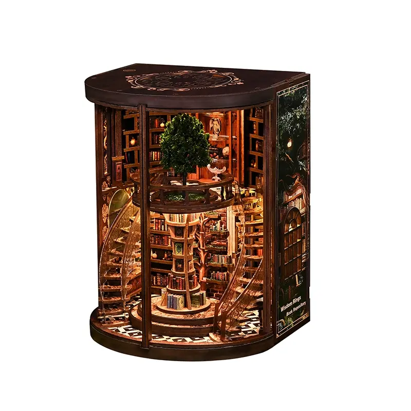 Vintage Renaissance Style Handcrafted Wooden Bookshelf DIY Model Kit,DIY Hut, Farmhouse Wood, 3D Hand-Assembled Toy House,3D Puzzle Country Style Wooden Shelf Decoration with Acrylic Dust Cover,Miniature Dollhouse Kit, Handicraft, Gift, Handmade Crafts