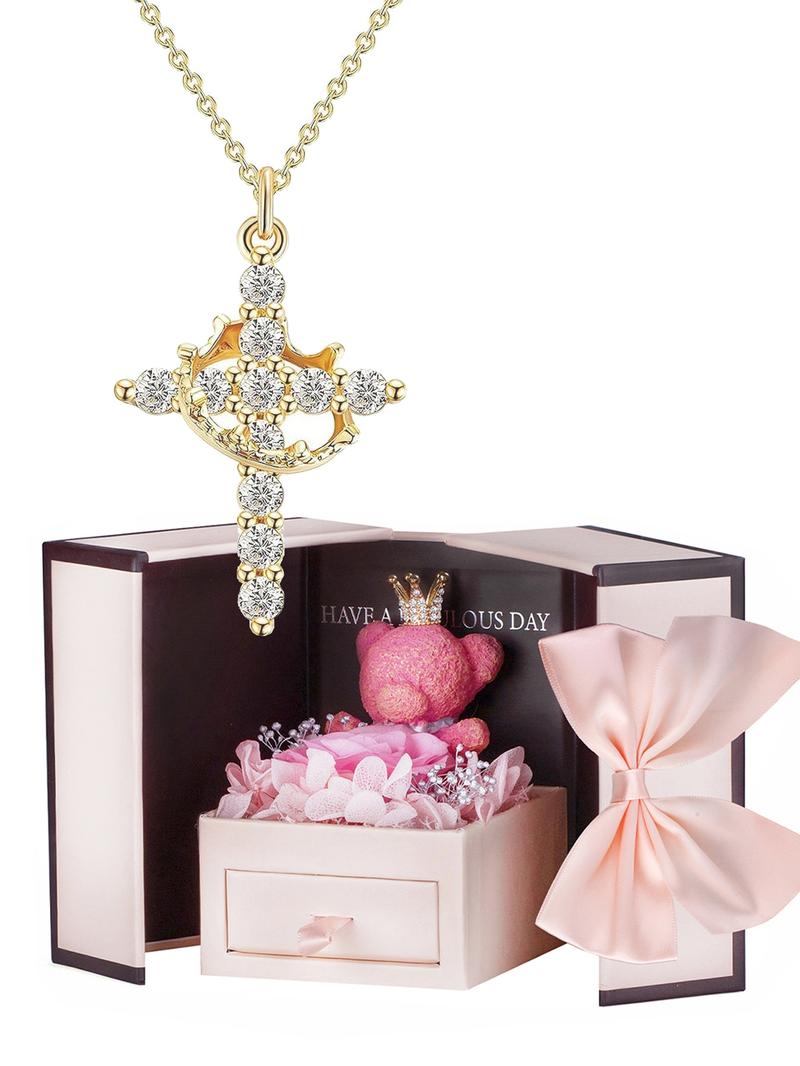 Rhinestone Crown & Cross Pendant Necklace for Women & Men, Fashion Jewelry for Party, Daily Clothing Decor, Trendy All-match & Exquisite Jewelry for Birthday Gift, Exquisite Chain Jewelry