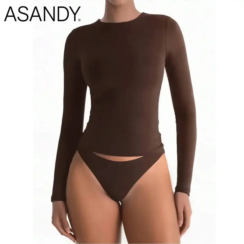 Women's Longsleeves Round Neck Top - Seamless, Stretchy, Slim Fit, Comfortable, Elegant Basic Tee for Daily Layering, Casual Streetwear (Women's Clothes), Tops, Basic Tops