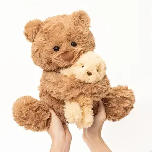 Plush Toy Cute Teddy Bear Cartoon Bear Holding A Little/Mini Bear Dolls Funny Soft Stuffed Interactive Doll Cozy Home Sofa Decor Plush for Bedroom Desk Decoration Items Gift for Family and Friends