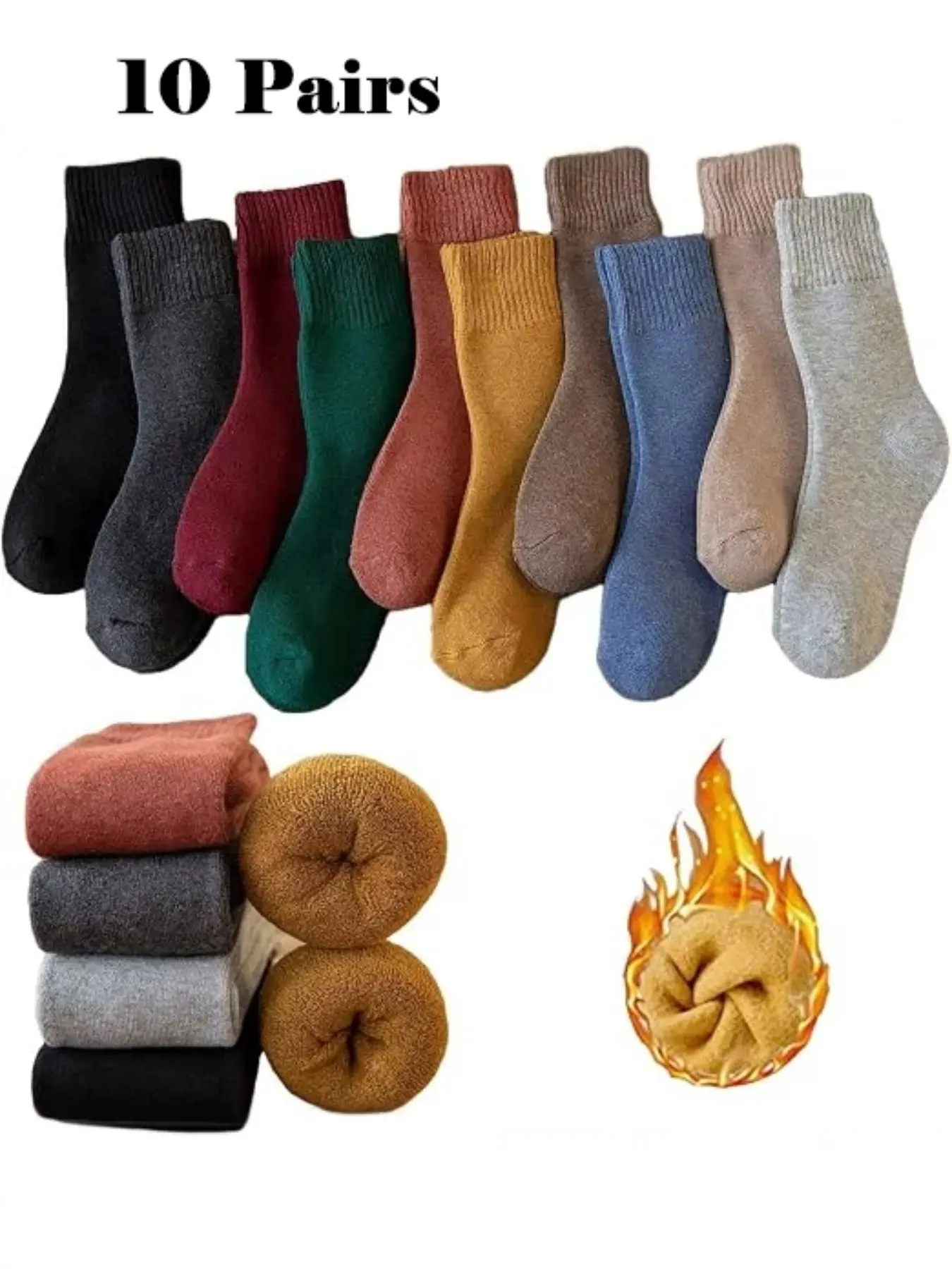 10 Pairs Unisex Long Warm Boot Socks, Thickened Plush Winter Sports Socks, Ideal for Cold Weather, Men's Women's Footwear Accessories