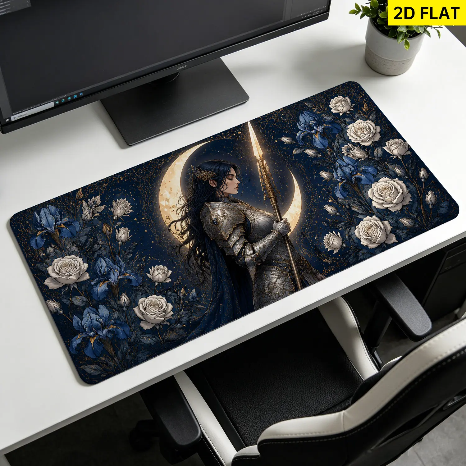 Extra Large 3D Banana Design Moonlight Knight Floral Fantasy Mouse Pad, Non-Slip Rubber Base, Lock Edge, Washable, Multi-Size, Premium Precise Control Mousepad for Gamers, Office, Home, Gift for Family, Desktop