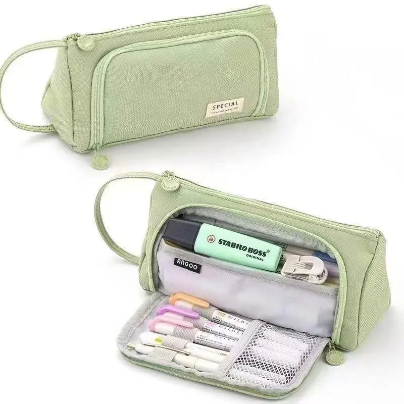 Large Capacity Pencil Case Bag, Simple Stationery Bag, Stationery Supplies, School College Office Organizer, Teen Girl Adult Student, Triangular Pencil Box