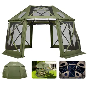 【DealsForYouDays】VEVOR Pop up Gazebo Screen Tent, 13 x 13 ft, 13-Sided Spherical Camping Canopy Tent with Removable Top & Carry Bag, Quick-Set & Bite-Proof, Screen House Sun Shelter for 10-12 Persons, Green